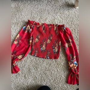 Red off shoulder crop